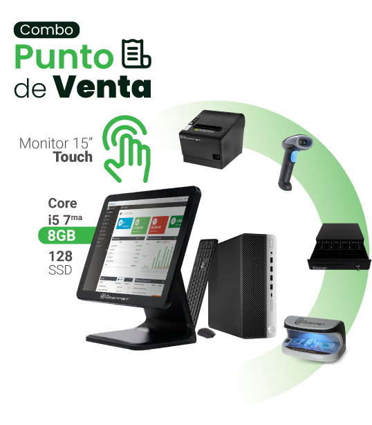Combo de computadora con equipos para punto de venta.